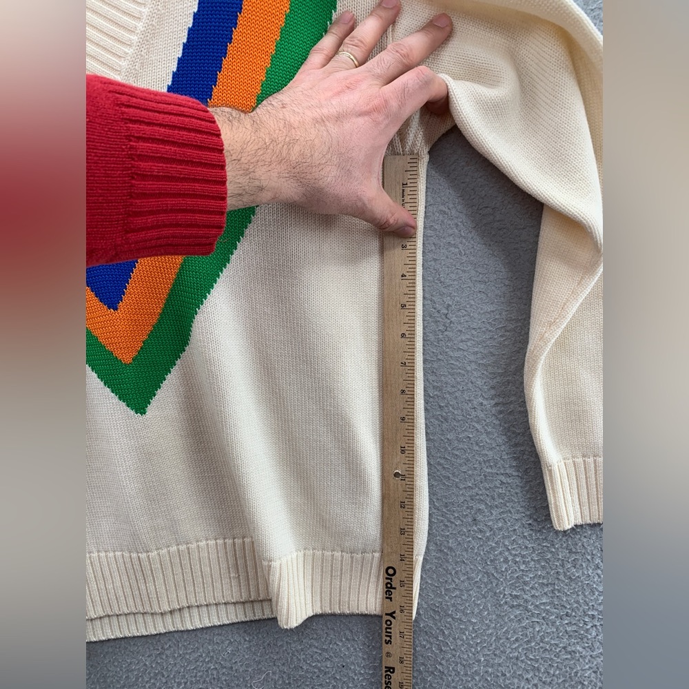 Tory Burch Cream V‑Neck Sweater with Blue, Orange & Green Chevron - Picture 11 of 11